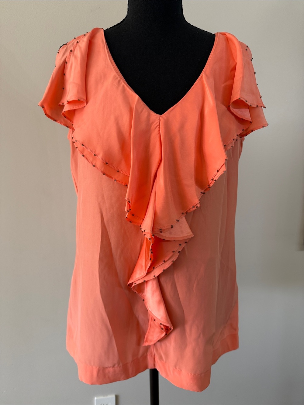 Saks Fifth Avenue Coral Ruffle V-Neck Blouse